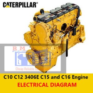 Electrical system diagram for Caterpillar C10, C12, 3406E, C15, and C16 highway engines, detailing connections and components