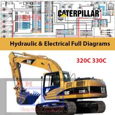 Hydraulic and electrical full diagrams for Caterpillar 320C and 330C excavators, providing essential technical information