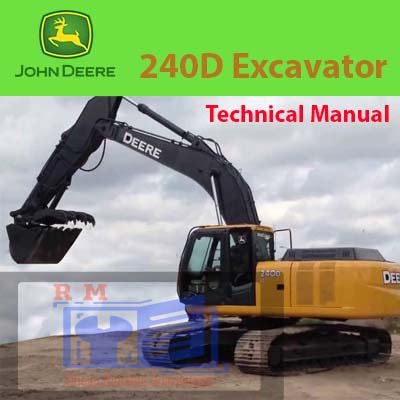 Technical manual cover for John Deere 240D LC Excavator, featuring the model name and technical specifications