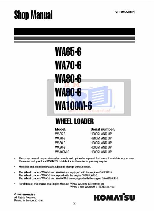 Komatsu WA65-6 Wheel Loader Workshop Manual