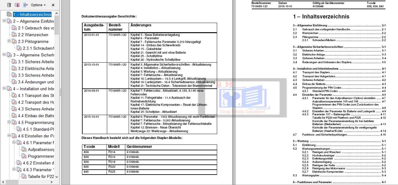 Cesab Forklift P214-P216-P218-P220-P225 Repair Manual