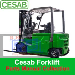 Collection of CESAB forklift parts manuals, showcasing various models and detailed specifications for maintenance and repair