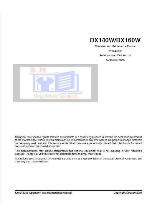 Doosan DX140W Operation and Maintenance