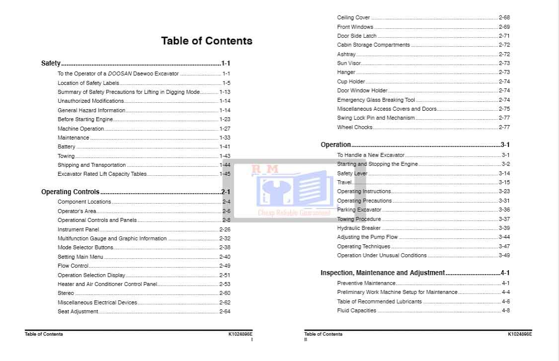 Doosan DX140W Repair Manual