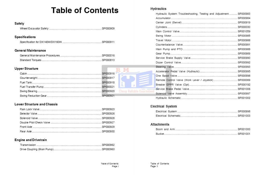 Doosan DX140W Service Manual