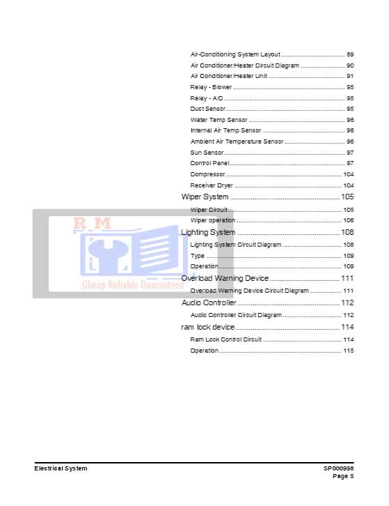 Doosan DX160W Electrical System