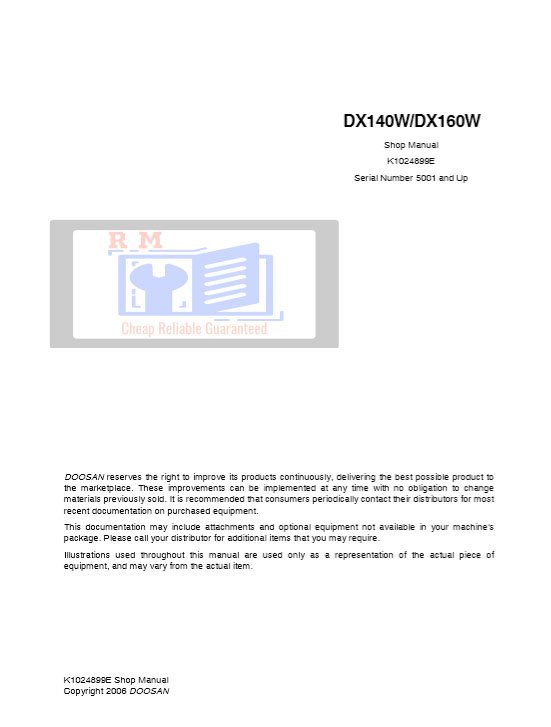 Doosan DX160W Workshop Manual