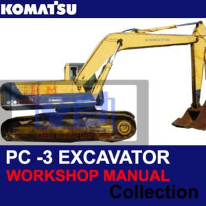 Komatsu workshop manuals displayed, featuring technical diagrams and instructions for machinery maintenance and repair