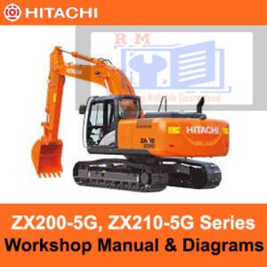 Workshop manual for Hitachi ZX200-5G and ZX210-5G, featuring detailed diagrams for effective maintenance