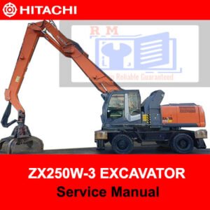 Service manual for Hitachi ZX250W-3 Wheel Excavator, showcasing detailed diagrams and maintenance instructions