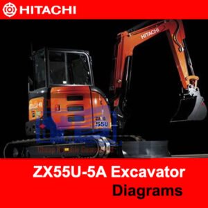 Detailed electrical diagrams for the Hitachi ZX55U-5A excavator, illustrating wiring and circuit layouts