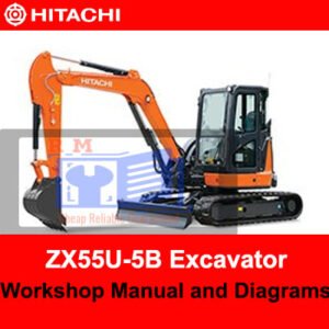Hitachi ZX55U-5B Excavator workshop manual cover featuring diagrams and technical information for maintenance and repair