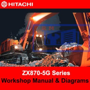 Hitachi ZX870-5G Series workshop manual cover featuring diagrams and technical information for maintenance and repair