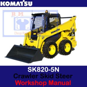 Workshop manual for the Komatsu SK820-5N Skid Steer Loader, displaying the model name and technical diagrams