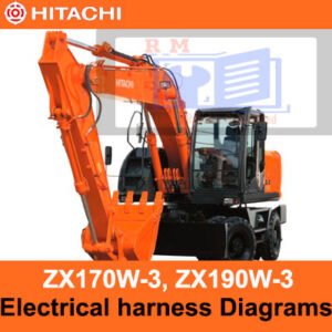 Diagrams showing electrical harness layouts for Hitachi ZX170W-3 and ZX190W-3 models, illustrating wiring configurations