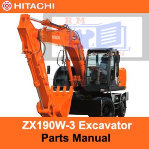 Parts manual for Hitachi Zaxis ZX190W-3 Wheel Excavator, showcasing diagrams and specifications for various components