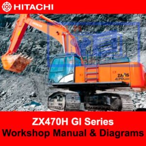 Hitachi ZX470H GI Series workshop manual cover featuring diagrams and technical information for maintenance and repair