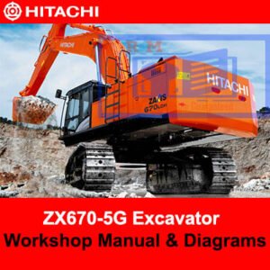 Hitachi ZX670LC-5G workshop manual cover featuring diagrams and technical information for maintenance and repair