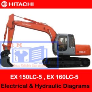 Diagrams illustrating the electrical and hydraulic systems of Hitachi EX 150LC-5 and EX 160LC-5 excavators for technical reference