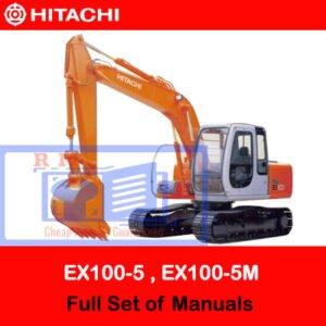 Full set of manuals for Hitachi EX100-5, EX1110-5, EX100M-5, and EX110M-5 excavators displayed together