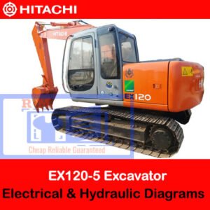 Diagrams illustrating the electrical and hydraulic systems of the Hitachi EX120-5 excavator for maintenance and troubleshooting