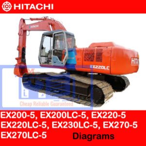Diagrams of Hitachi excavator models: EX200-5, EX200LC-5, EX220-5, EX220LC-5, EX230LC-5, EX270-5, EX270LC-5