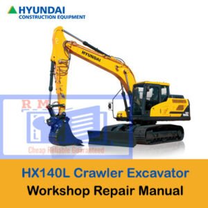 Hyundai HX140L Excavator Workshop Manual, showcasing the title and technical graphics for operational guidance