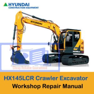 Hyundai HX145LCR Excavator Workshop Manual, showcasing the title and detailed diagrams for maintenance