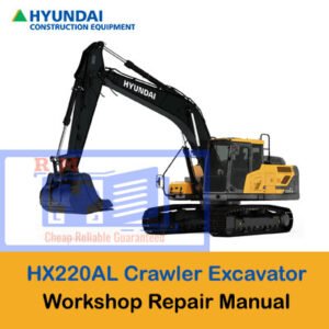 Hyundai HX220AL Excavator Workshop Manual, showcasing the title and technical graphics for repair guidance