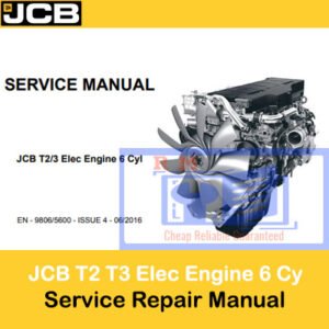 Cover of the JCB T2 and T3 electric engine service manual, focusing on 6-cylinder repair guidelines and technical details