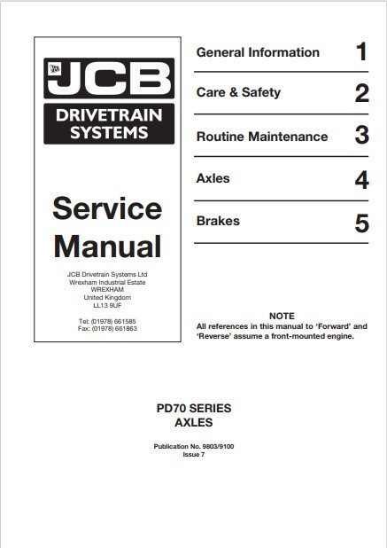 JCB PD70 Series Drivetrain Axles Service Repair Manual - Image 2