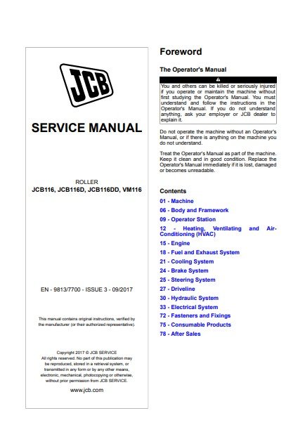 JCB 116, JCB 116D, JCB 116DD, JCB VM116 Road Roller Service Repair Manual - Image 2