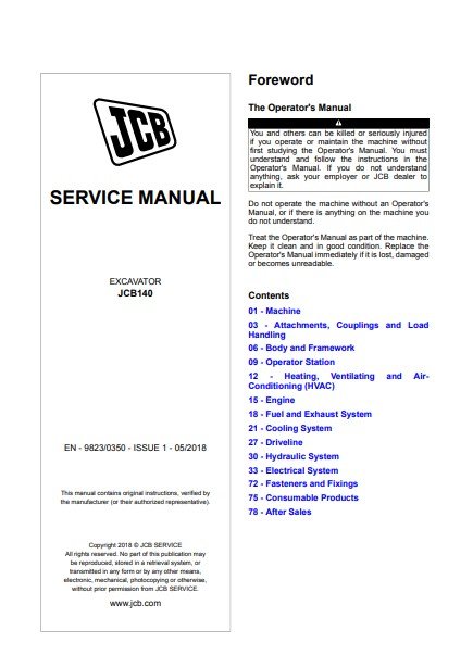 JCB 140 Excavator Service Repair Manual - Image 2