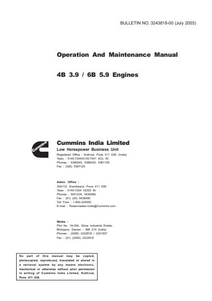 Cummins 4B 3.9 , Cummins 6B 5.9 Engines Operation & Maintenance Manual - Image 2