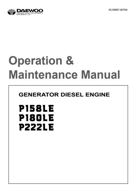 Daewoo P158, Daewoo P180, Daewoo P222 LE Generator Diesel Engines Manual - Image 2