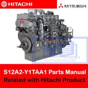 Mitsubishi S12A2-Y1TAA1 engine parts manual related to Hitachi products, detailing components and specifications