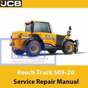 Service Repair Manual for JCB 505-20 Reach Truck, displaying the truck and various repair illustrations