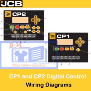 Detailed wiring diagrams for JCB CP1 and CP2 digital control panels, showing essential connections