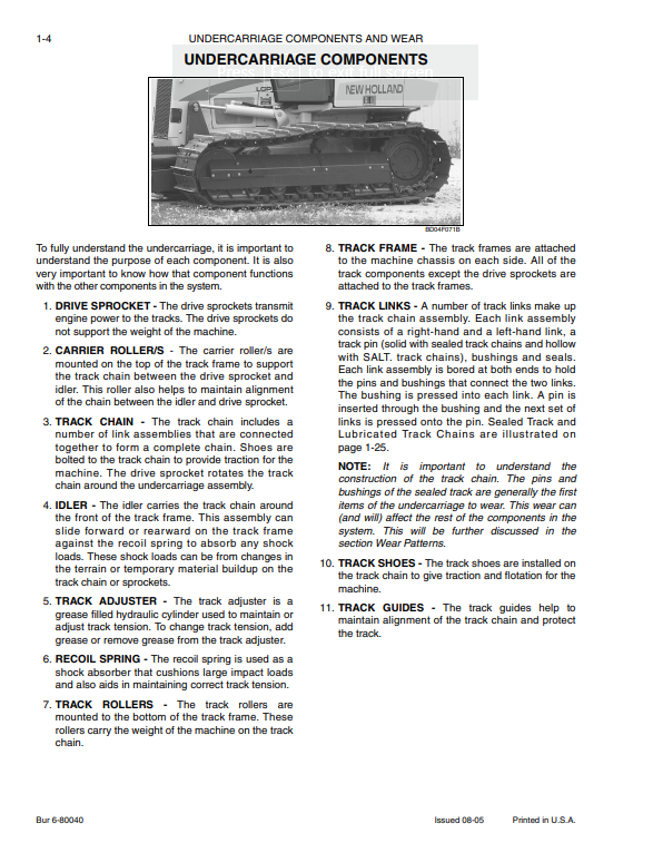 New Holland UNDERCARRIAGE AND COMPONENTS Technical Manual - Image 3
