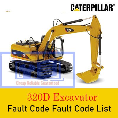Fault code list for Caterpillar 320D excavator on a monitor, featuring various diagnostic error codes and descriptions