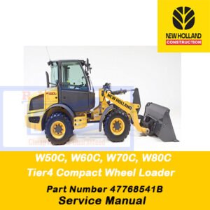 New Holland wheel loader service manual for models W50C, W60C, W70C, and W80C, detailing maintenance and repair instructions