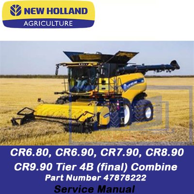 New Holland combine service manual for models CR6.80, CR6.90, CR7.90, CR8.90, and CR9.90, detailing maintenance procedures