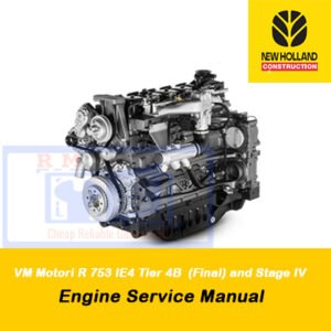 Service manual cover for New Holland VM Motori R 753 IE4 Tier 4B and Stage IV engine, detailing maintenance procedures