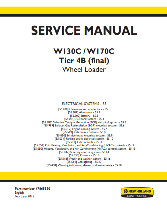 New Holland W130C, New Holland W170C Tier 4B Wheel Loader Service Manual - Image 2