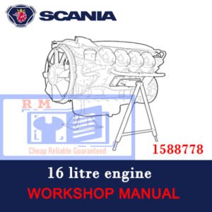 Scania 16 litre engine workshop manual with images of engine parts and step-by-step repair guidelines