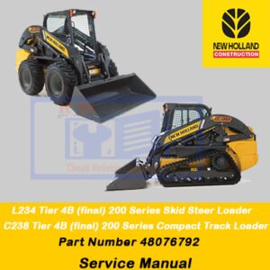 New Holland L234 Skid Steer and C238 Compact Track Loader service manual cover, highlighting machinery features and maintenance guidelines