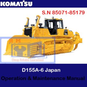 Komatsu D155A-6 bulldozer operation and maintenance manual cover featuring the model and technical illustrations