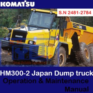 Komatsu HM300-2 dump truck operation and maintenance manual cover featuring the truck and technical illustrations