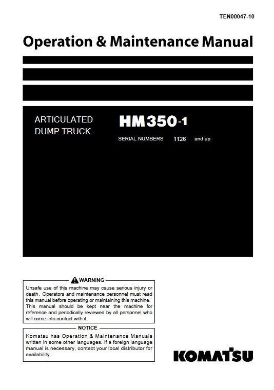 Komatsu HM350-1 Japan Dump Truck Operation and Maintenance Manual - Image 2