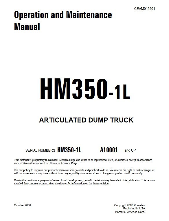 Komatsu HM350-1 Dump Truck Operation and Maintenance Manual - Image 2